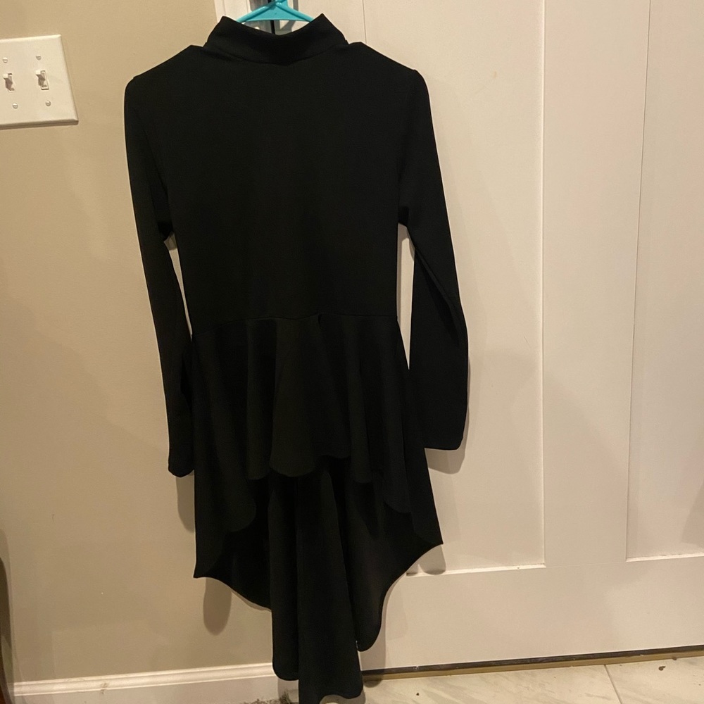 Long Sleeved Black High Low Dress